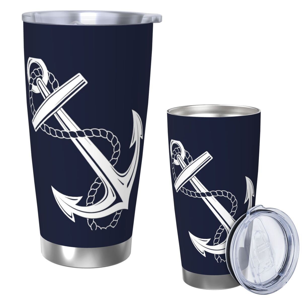 Tumbler 20Oz White - Âncora náutica branca e marinha copo