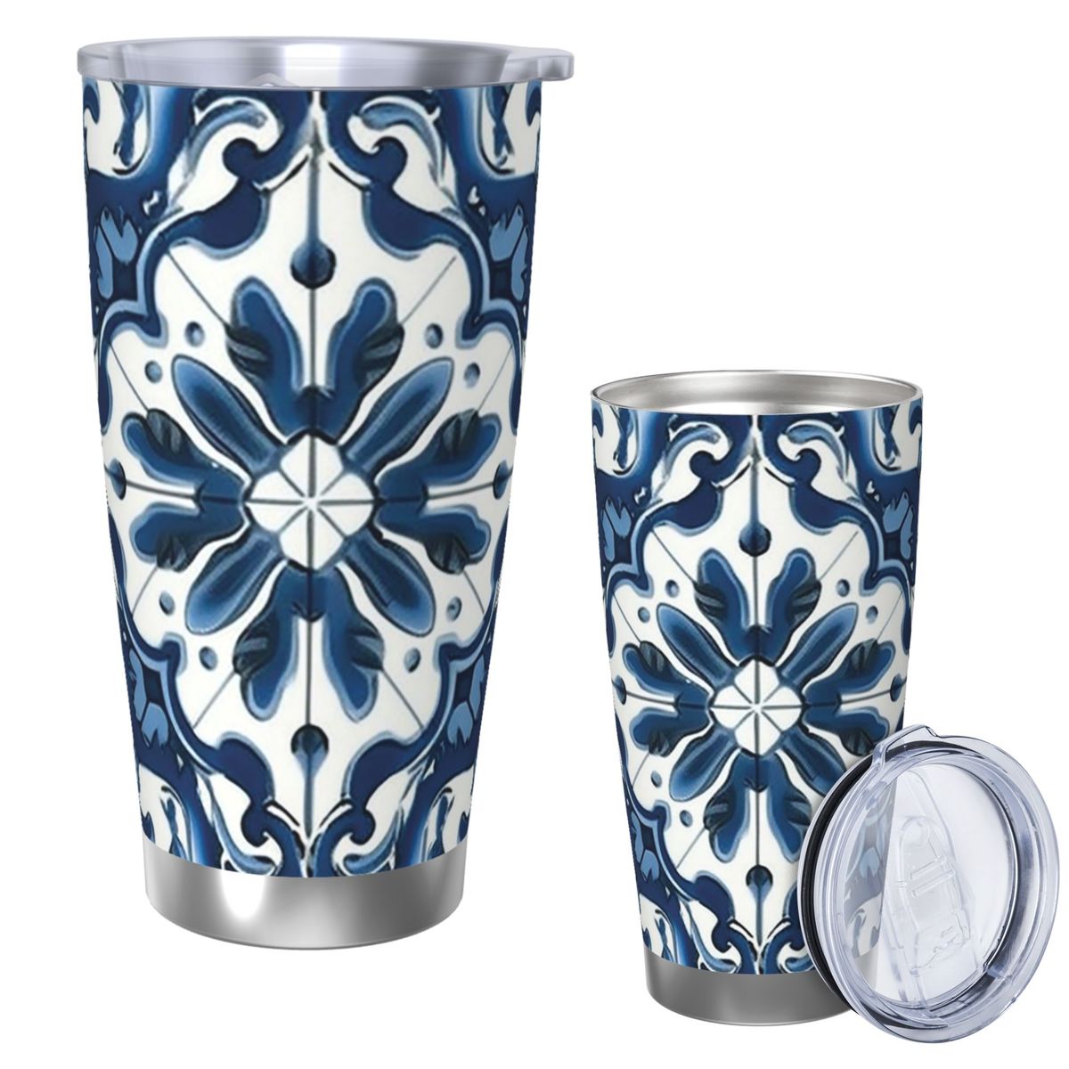 Azul e branco majolica padrão  - Tumbler 20Oz White avaliação e preço